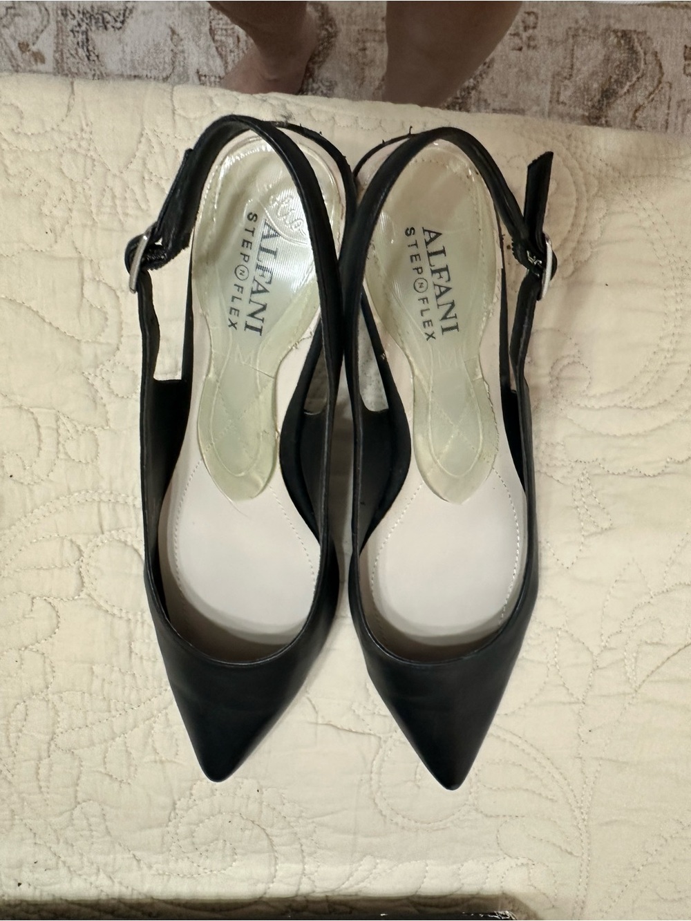 Alfani Black Leather Pointed Slingback Heels size 8M